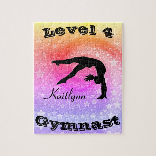Rainbow Star Gymnastics Custom Name and Level Jigsaw Puzzle (Vertical)