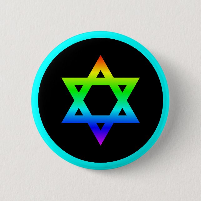 Rainbow Star of David 2 Inch Round Button (Front)