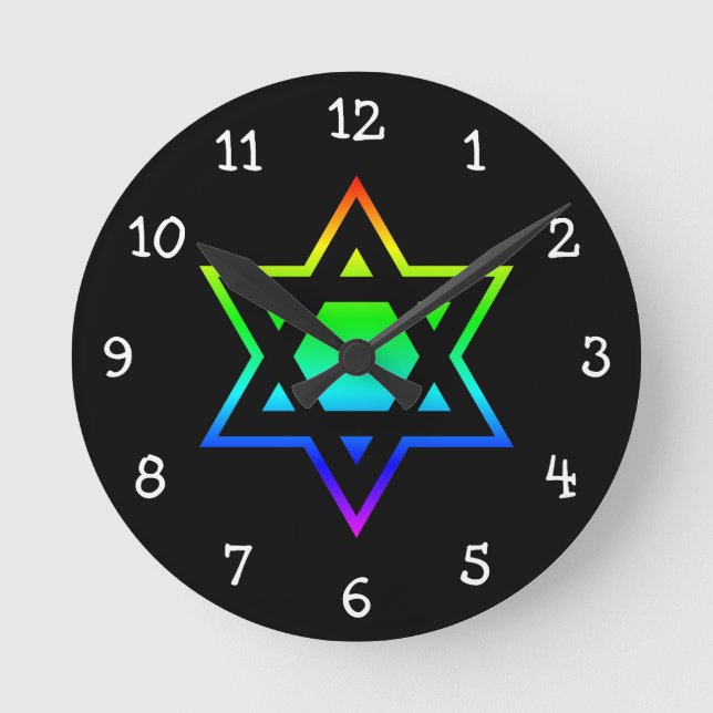 Rainbow Star of David Round Clock (Front)