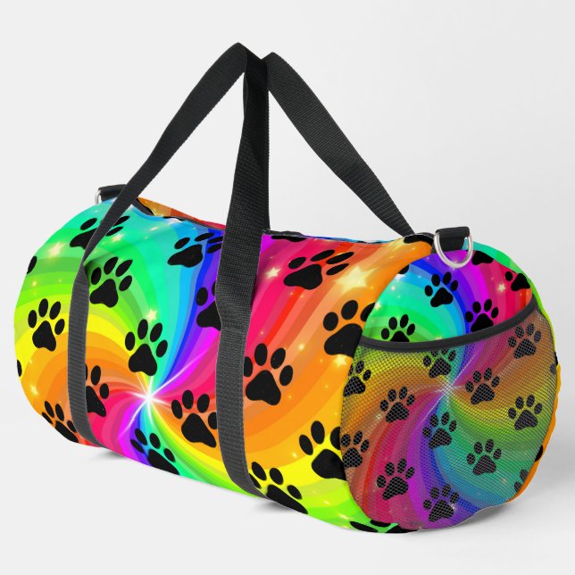 Rainbow Star Paw Print Tie Dye  Duffle Bag (Right Corner)