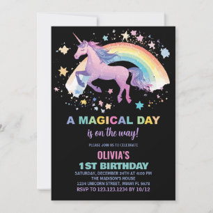 Rainbow Star Unicorn Invitations d'anniversaire