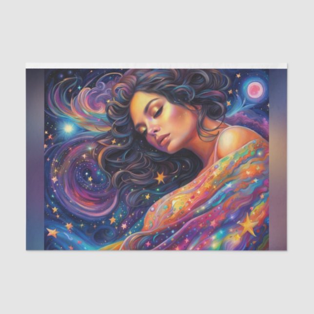 Rainbow Starry Night Sky Cosmic Goddess Decoupage  Tissue Paper (Front)