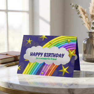 Rainbow Stars And Cloud Happy Birthday To A Friend Card