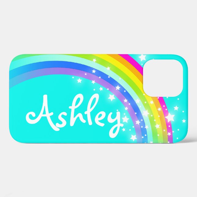 Rainbow stars aqua sky bright custom name Case-Mate iPhone case (Back (Horizontal))