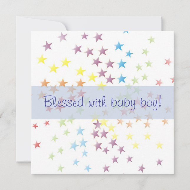Rainbow Stars Baby Boy Birth Announcement (Front)