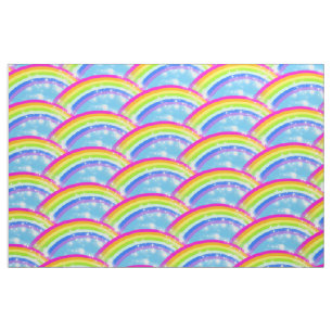Rainbow stars Blue sky repeat pattern Fabric