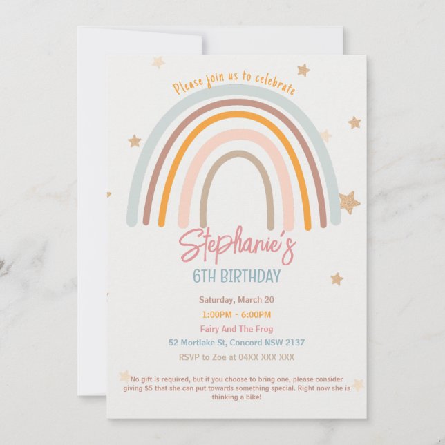 Rainbow Stars Fiver fête Anniversaire Invitation (Devant)
