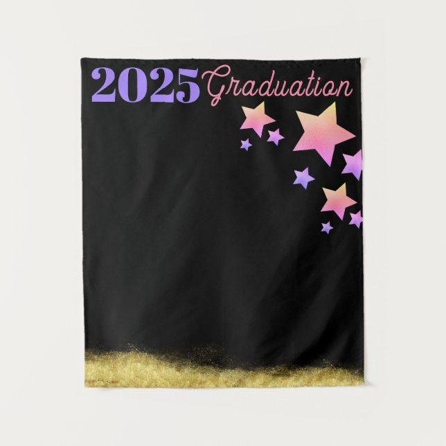 Rainbow Stars  Gold Graduation  Backdrop Tapestry (Front)