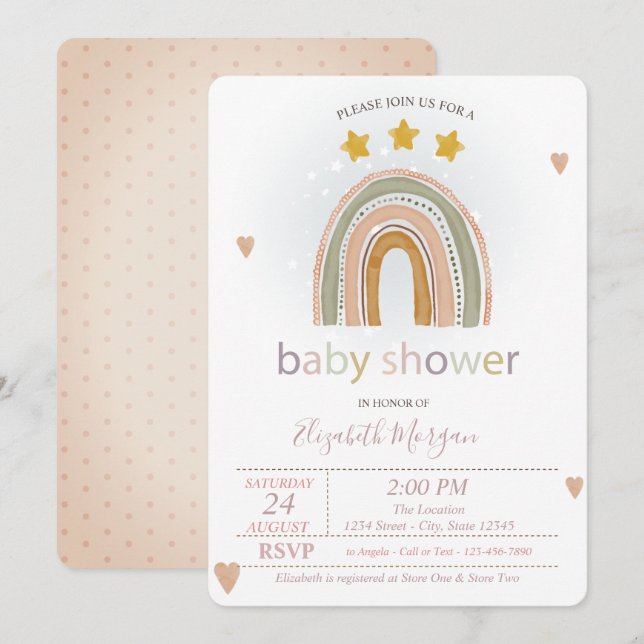 Rainbow Stars Hearts,Polka Dots Baby Shower  Invitation (Front/Back)