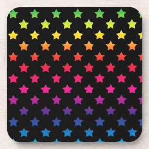 Rainbow Stars over Black Background Pattern Coaster