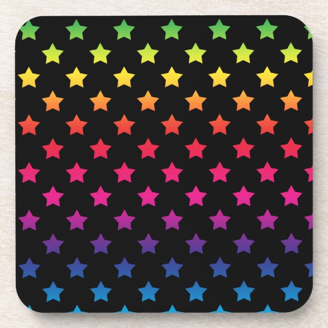 Rainbow Stars over Black Background Pattern Coaster (Front)