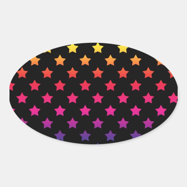 Rainbow Stars over Black Background Pattern Oval Sticker (Front)