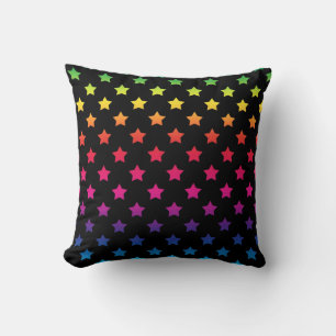 Rainbow Stars over Black Background Pattern Throw Pillow