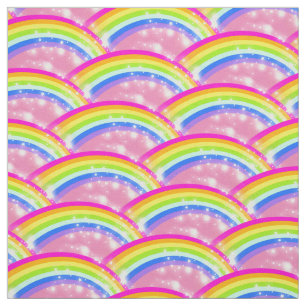 Rainbow stars pink sky repeat pattern fabric