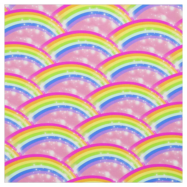 Rainbow stars pink sky repeat pattern fabric (Swatch)