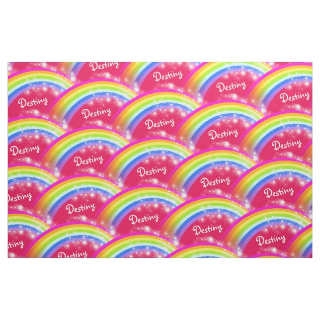 Rainbow stars red custom name repeat pattern fabric (Fat Quarter)