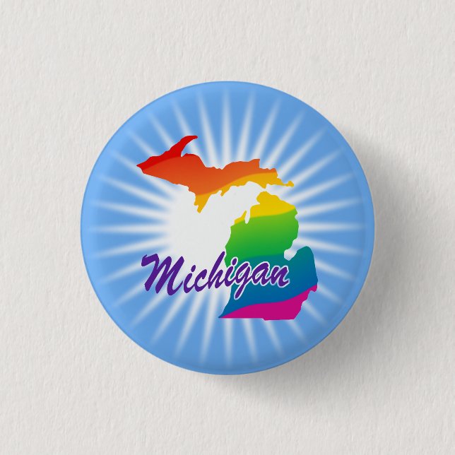 Rainbow State Of Michigan 1 Inch Round Button (Front)