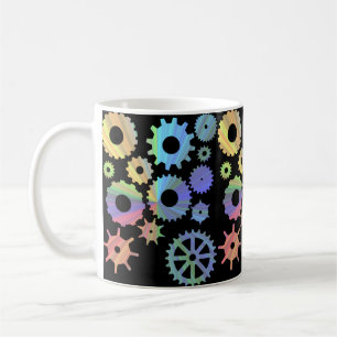 Rainbow steampunk metal gears art coffee mug