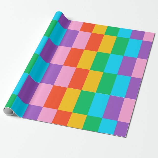 Rainbow Steps Blocks Wrapping Paper (Unrolled)