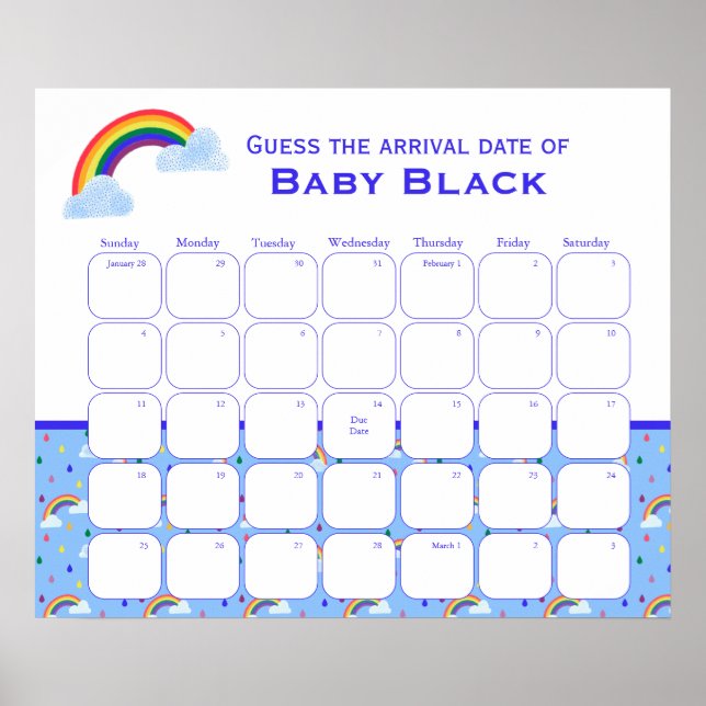 Rainbow Storm Baby Shower Guess The Due Date Poster (Front)