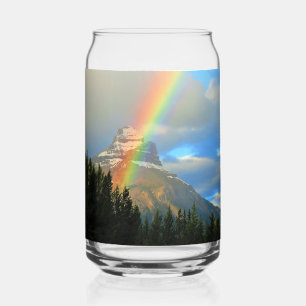 Rainbow & Storm Clouds Over Snowy Canada Mountain Can Glass