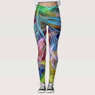 Rainbow Strands of Hair Abstract Art Leggings