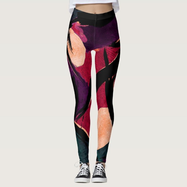 Rainbow Streaks: Abstract Acrylic Texture Leggings (Front)