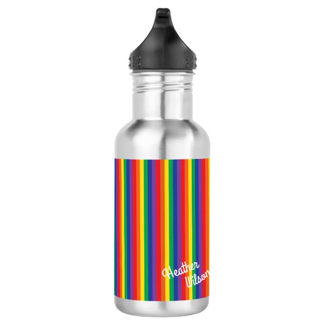 Rainbow Stripe Cute Kids Water Bottle with Name (Right)