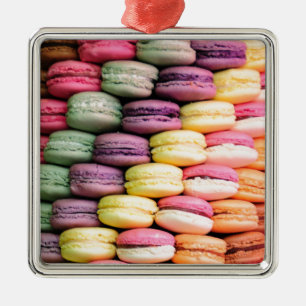 Rainbow Stripe of Stacked French Macaron Cookies Metal Ornament