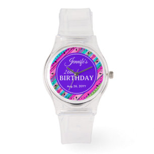 Rainbow Stripe Pattern Birthday Custom Text Watch