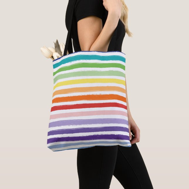 Rainbow Stripe Pattern Tote Bag (Close Up)