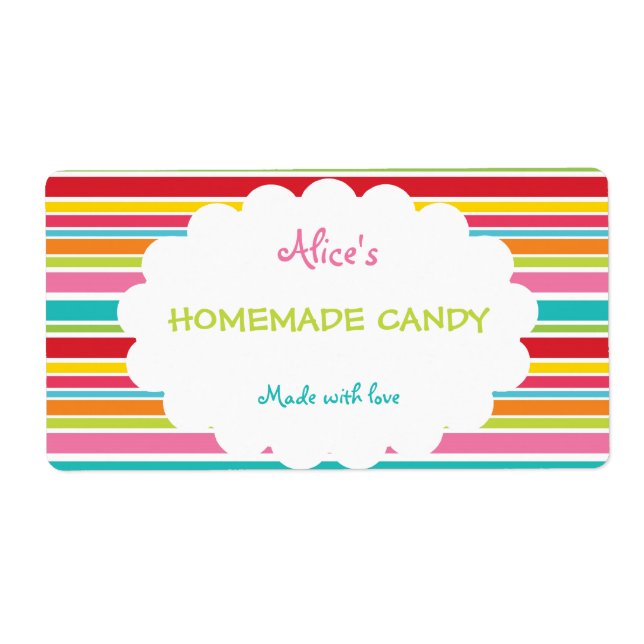 Rainbow Stripe Personalized Homemade Candy (Front)