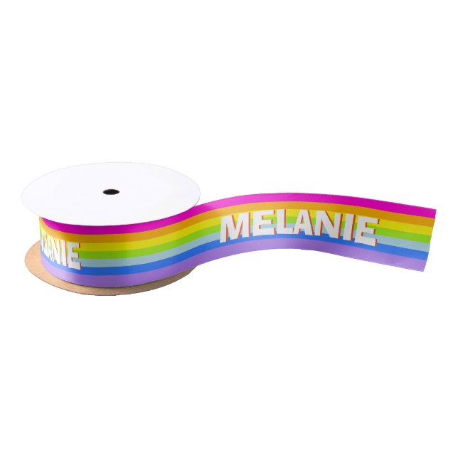 Rainbow stripe personalized name ribbon satin ribbon (Spool)
