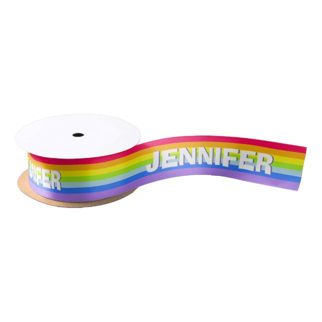 Rainbow stripe personalized name ribbon satin ribbon (Spool)