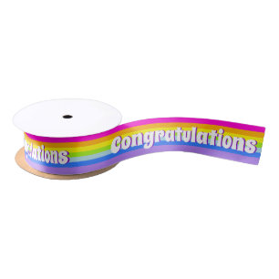 Rainbow stripe pink personalized text ribbon satin ribbon