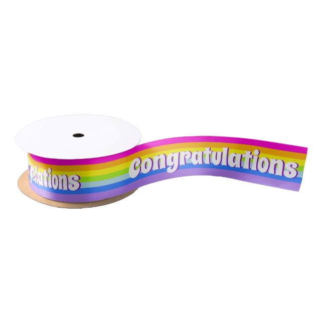 Rainbow stripe pink personalized text ribbon satin ribbon (Spool)
