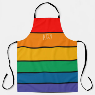 Rainbow Stripe Pride Flag LGBTQ Monogram - Name  Apron