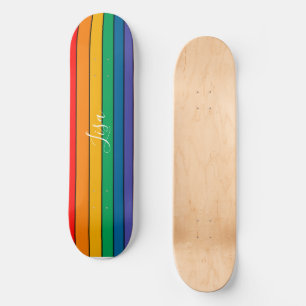 Rainbow Stripe Pride Flag LGBTQ Monogram - Name Skateboard