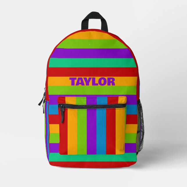 Rainbow Stripe Printed Backpack (Front)