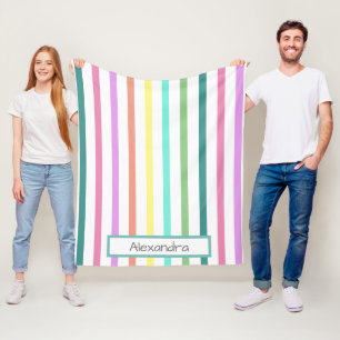 Rainbow Stripe with Name Fleece Blanket