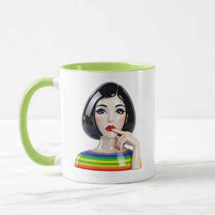 Rainbow Stripe Woman Illustration Mug – Colorful S