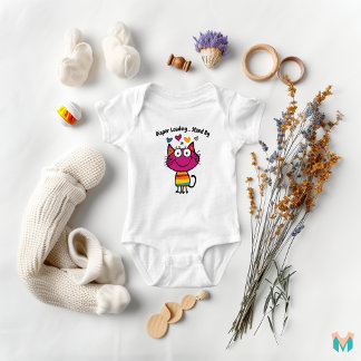 Rainbow Striped Cat Art Baby Bodysuit