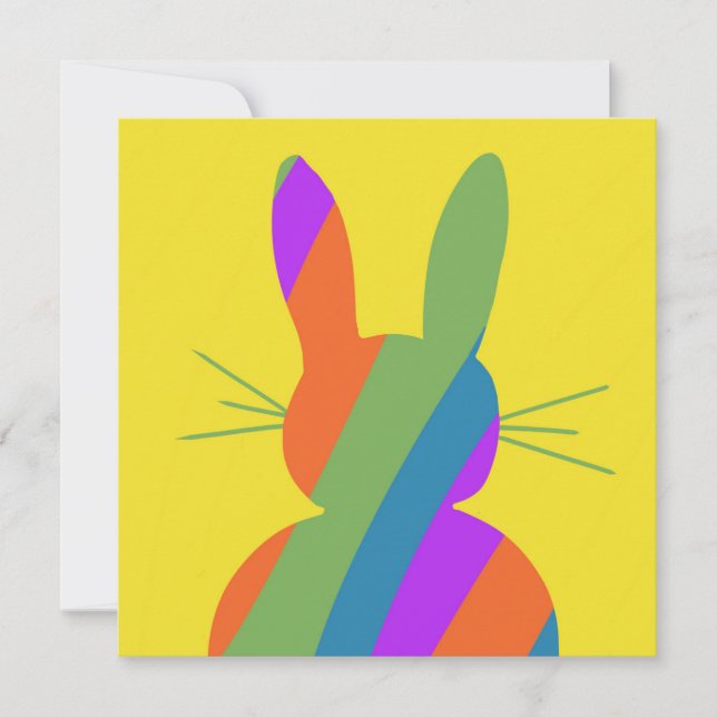 Rainbow striped Easter Bunny Invitation (Front)