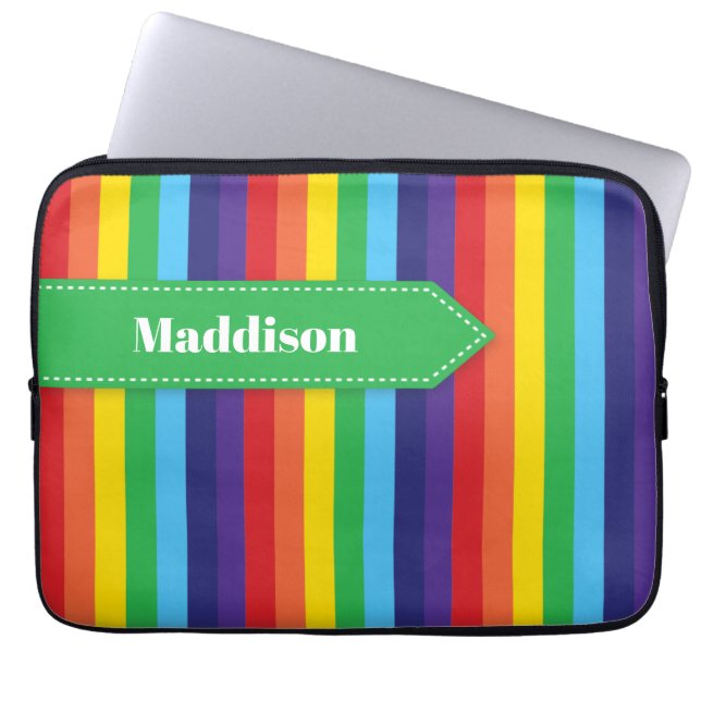 Rainbow Striped Electronics Sleeve with Name (Front)