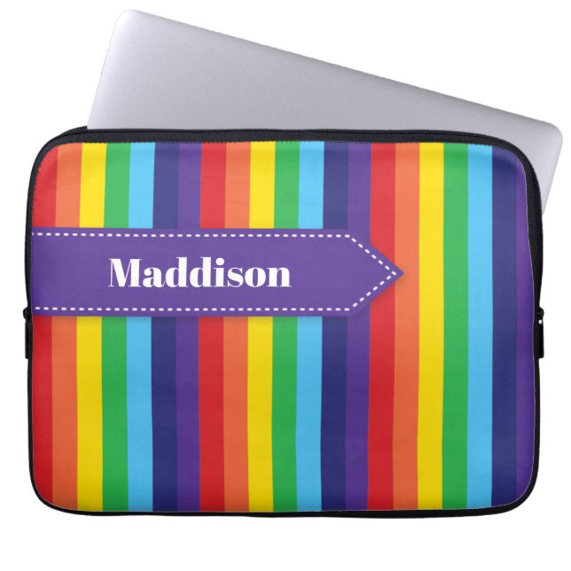 Rainbow Striped Electronics Sleeve with Name (Front)