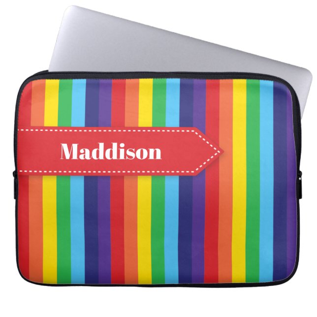 Rainbow Striped Electronics Sleeve with Name (Front)