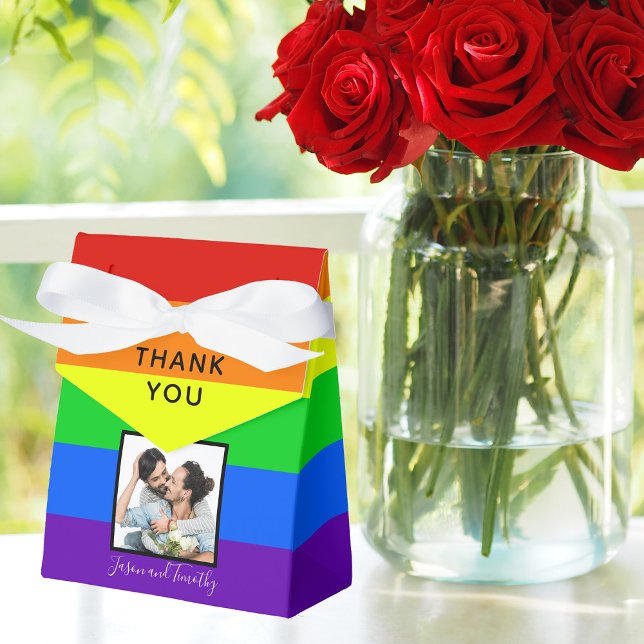 Rainbow Striped Gay Pride Photo LGBTQ Wedding Favor Box (Creator Uploaded)
