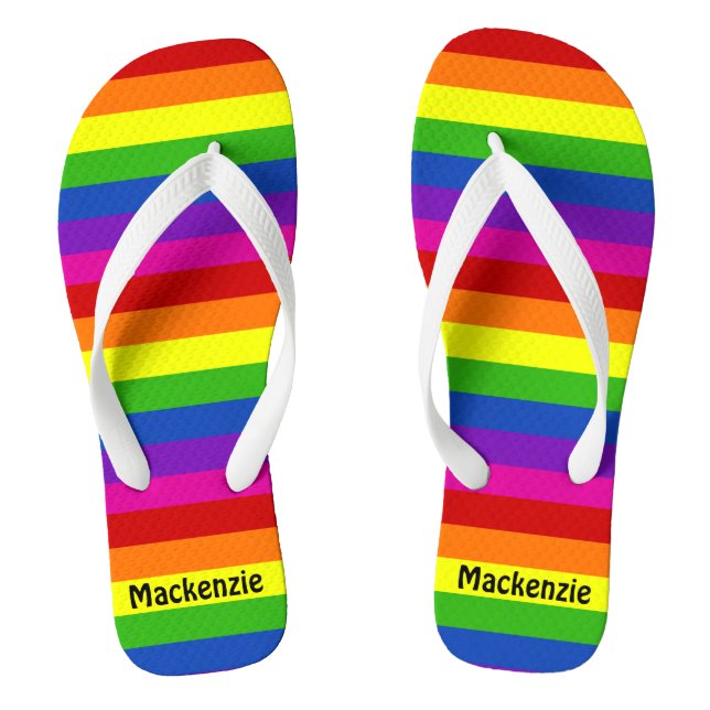 Rainbow Striped Monogram Cute Gay Pride Flip Flops (Footbed)