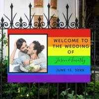Rainbow Striped Photo LGBTQ Welcome to Our Wedding