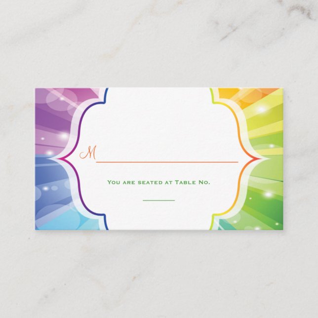 Rainbow Striped Sunburst Reception Place Card (Front)